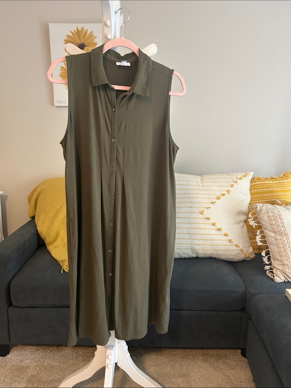J. Jill Olive Green Sleeveless Button-Front Midi Dress